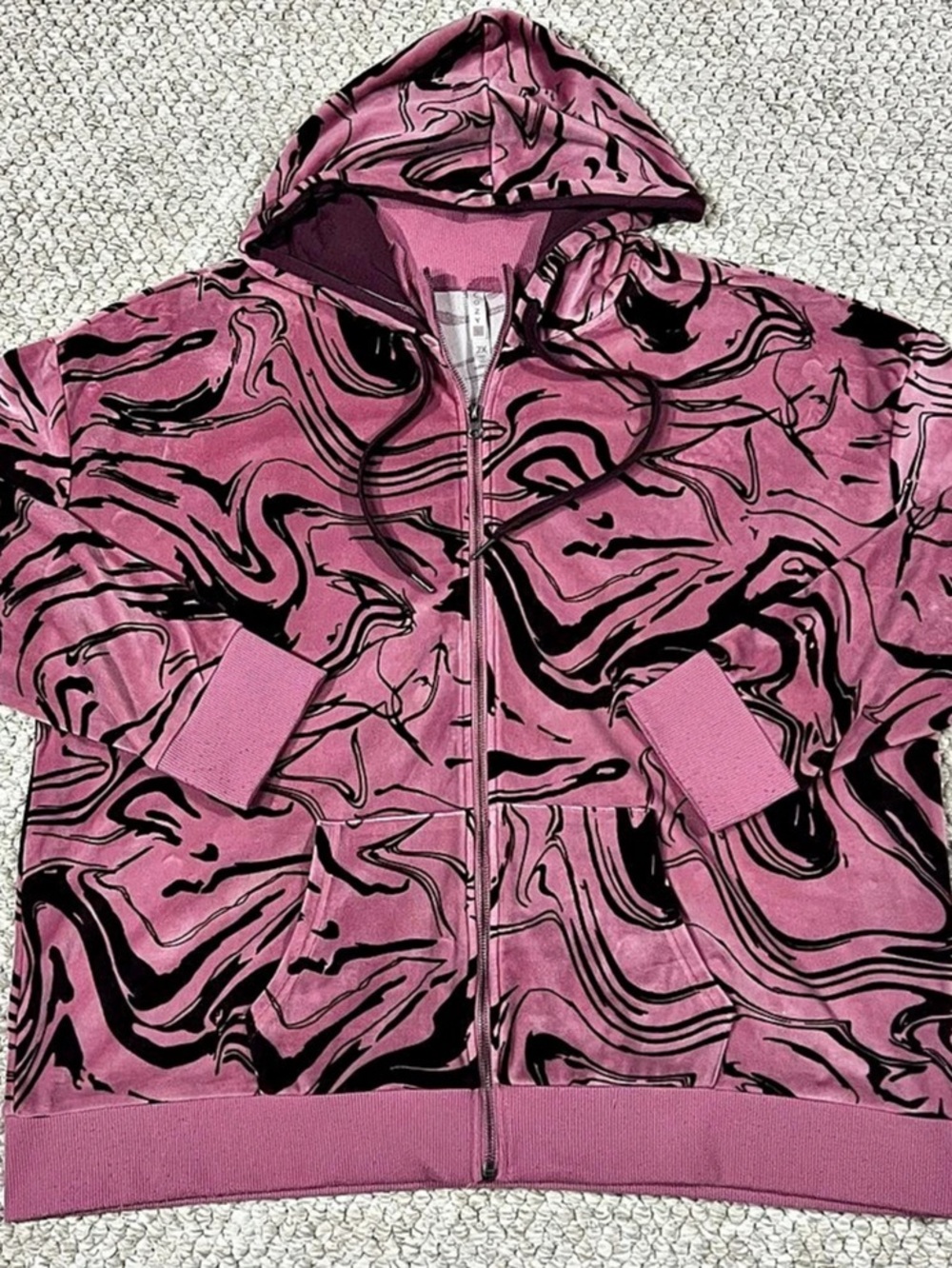 COZY Women’s 2X Pink/Black Abstract Full Zip Hooded Hoodie Sweatshirt